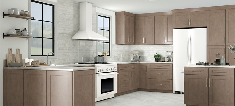Essex Truffle cabinets featured in a neutral kitchen with subtle lighting and modern decor